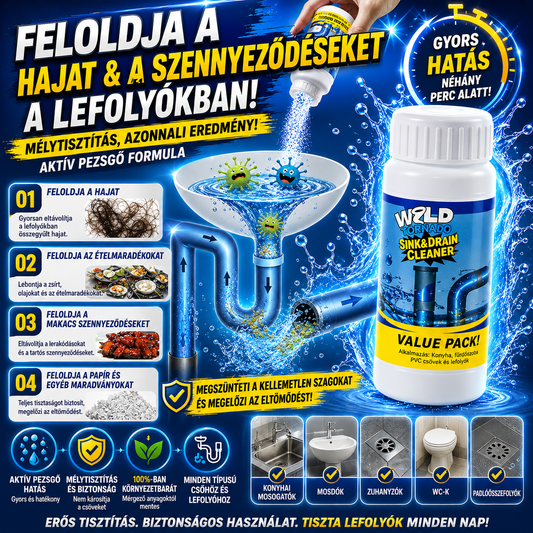 Erőteljes Lefolyó- és Mosogatótisztító Por – 4 Darabos Szett (400g)