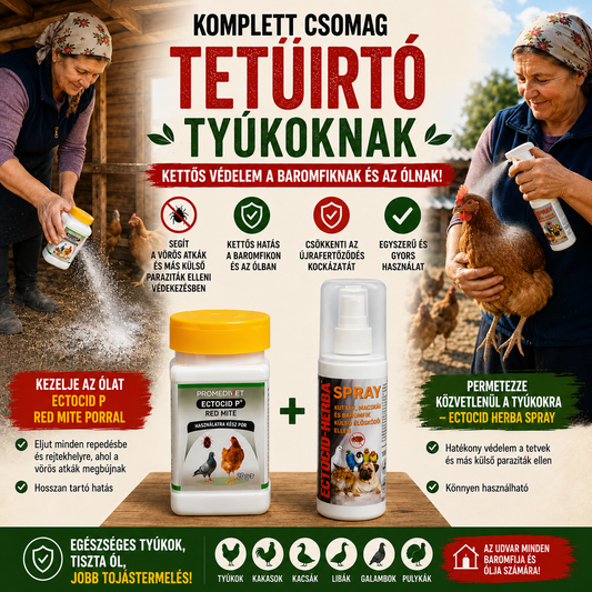 Komplett Tetűirtó Csomag Tyúkoknak – Teljes Védelem Baromfik és Ólak Számára