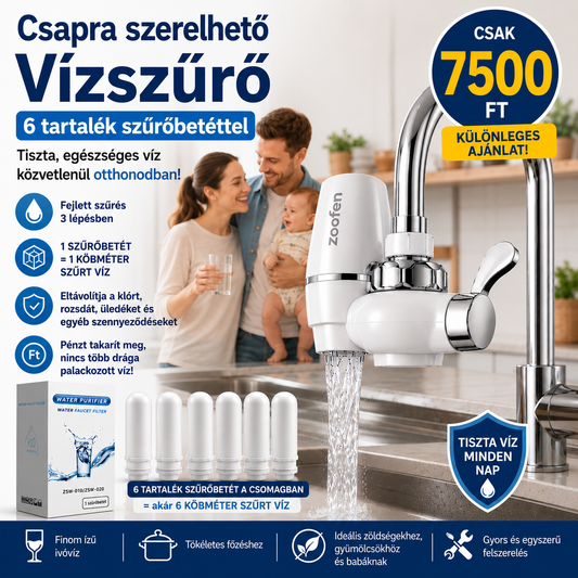 Csapra Szerelhető Vízszűrő 6 Tartalék Szűrőbetéttel 💧