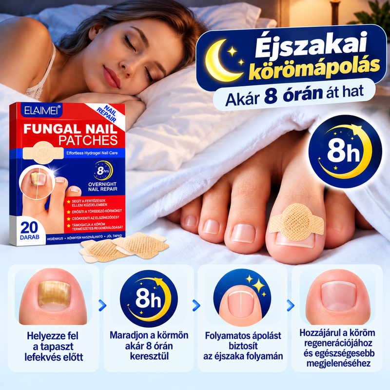 20 db-os körömgomba elleni tapasz készlet – Éjszakai körömápolás, akár 8 órán át