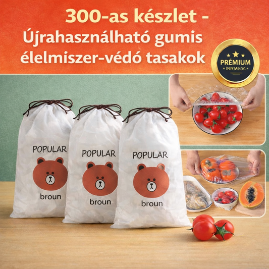 300-as készlet - Újrahasználható gumis élelmiszer-védő tasakok