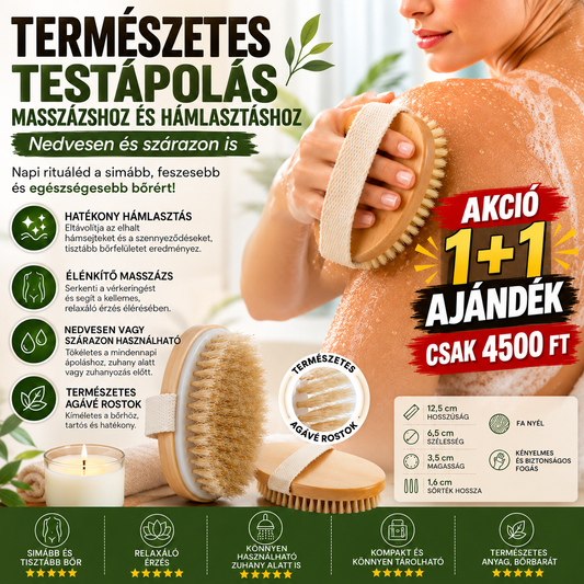 1+1 - Természetes Testmasszázs- és Hámlasztó Kefe – Száraz és Nedves Használatra