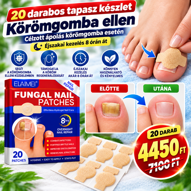 20 db-os körömgomba elleni tapasz készlet – Éjszakai körömápolás, akár 8 órán át